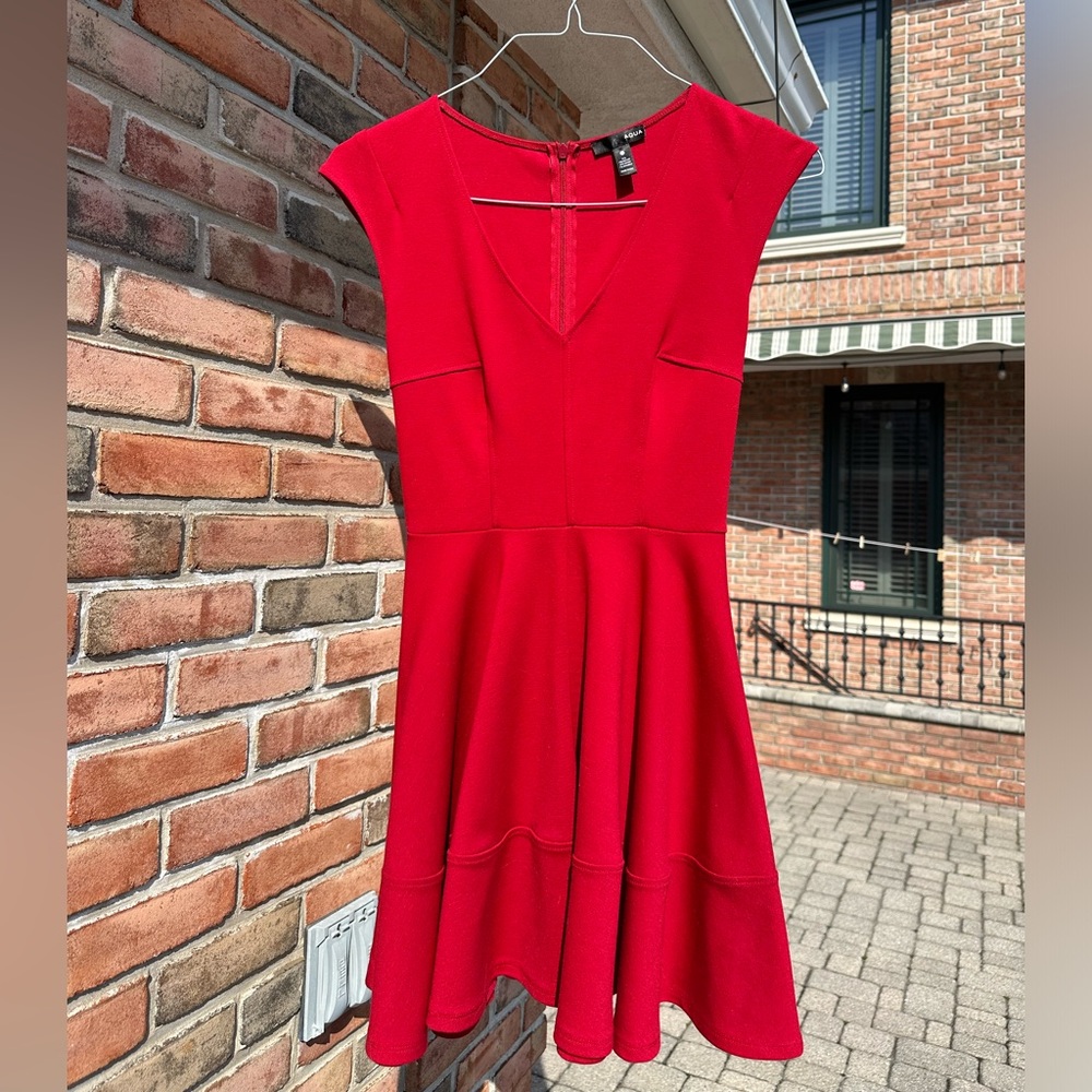 Aqua Red V Neck Dress